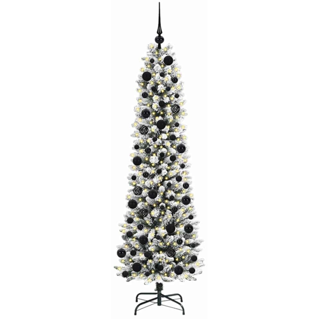 vidaXL Pre-Lit Warm White LED and Black Baubles White Artificial Christmas Tree with Stand 5.9ft - Wilko - image 1