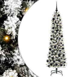 vidaXL Pre-Lit Warm White LED and Black Baubles White Artificial Christmas Tree with Stand 5.9ft - Wilko - thumbnail 3