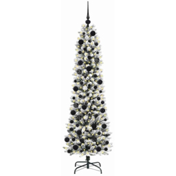 vidaXL Pre-Lit Warm White LED and Black Baubles White Artificial Christmas Tree with Stand 5.9ft - Wilko
