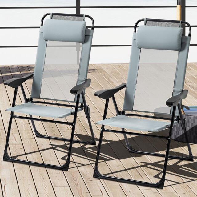 Outsunny Set of 2 Grey Foldable Sun Lounger - Size: 1 Seater - Wilko - image 1