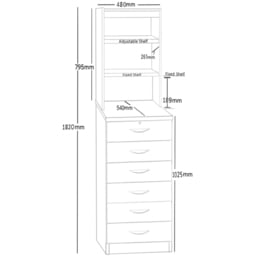 R White Cabinets 6 Drawer 3 Shelf Brown Chest of Drawers with Hutch - Wilko - thumbnail 6