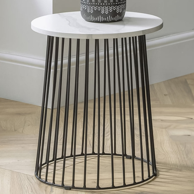 Julian Bowen Broadway White Marble Round Wire Lamp Table - Size: 40 x 40 x 46cm - Wilko - image 1
