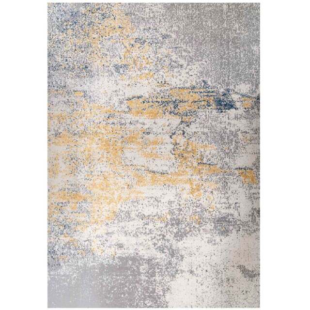 Kukoon Silver Grey and Ochre Distressed Abstract Rug 150 x 80cm - Blue - Wilko - image 1
