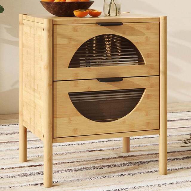 Costway 2 Drawer Natural Mid Century Bamboo Nightstand - Wood - Wilko - image 1