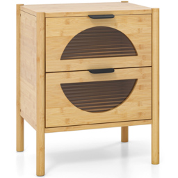 Costway 2 Drawer Natural Mid Century Bamboo Nightstand - Wood - Wilko - thumbnail 3