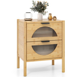 Costway 2 Drawer Natural Mid Century Bamboo Nightstand - Wood - Wilko - thumbnail 4