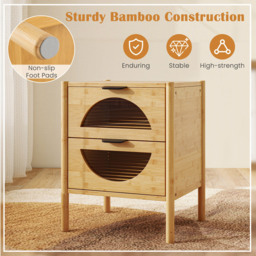 Costway 2 Drawer Natural Mid Century Bamboo Nightstand - Wood - Wilko - thumbnail 7