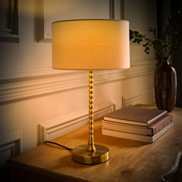ValueLights Maeve Cream and Gold Drum Shade Bobbin Bobble Table Lamp and LED Bulb - Size: 37.3 x 25 x 25cm - Wilko - thumbnail 7