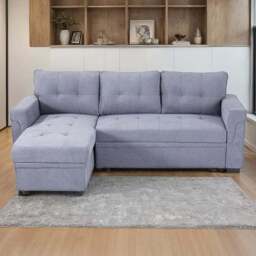 H&O Direct 3 Seater Chaise Sofa Bed with Hidden Storage - Grey - Wilko