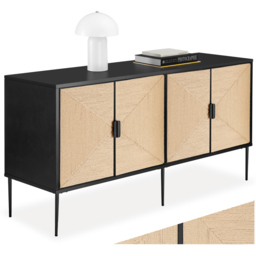 Tectake Juna 4 Door Natural Jute Look Sideboard - Size: 77 x 150 x 47cm - Black - Wilko - thumbnail 3