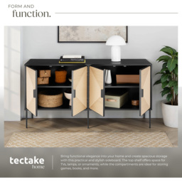 Tectake Juna 4 Door Natural Jute Look Sideboard - Size: 77 x 150 x 47cm - Black - Wilko - thumbnail 6