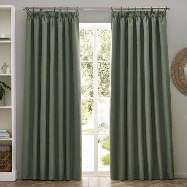 furn. Dawn Eucalyptus Blackout Pencil Pleat Curtains 168 x 183cm - Size: W 168 x D 183cm - Green - Wilko - image 1