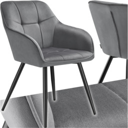 tectake Marilyn Grey and Black Quilted Velvet Dining Chair - Size: Single - Wilko - thumbnail 3