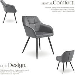 tectake Marilyn Grey and Black Quilted Velvet Dining Chair - Size: Single - Wilko - thumbnail 4