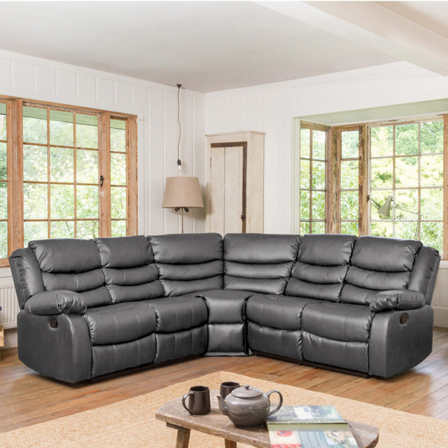 Brooklyn 5 Seater Grey Corner Manual Recliner Sofa - Artemis Home - Wilko - image 1