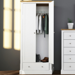 Devon 2 Door Single Drawer White Wardrobe - Size: 2 Door, Single Drawer - LPD Home - Wilko - thumbnail 1