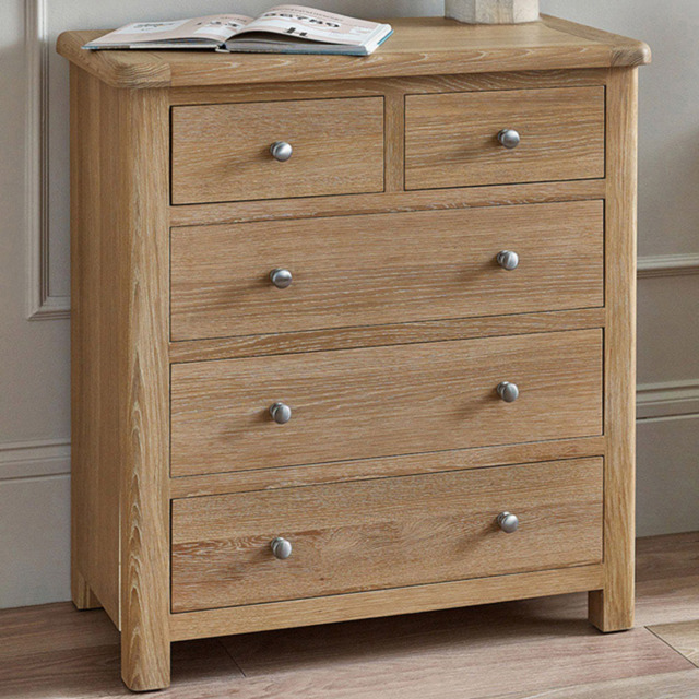 Julian Bowen Memphis 5 Drawer Limed Oak Chest of Drawers - Wood - Wilko - image 1