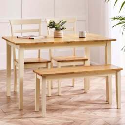 Furniturebox Salisbury Walton 4 Seater Extending Dining Bench Set Cream - Wilko - thumbnail 1