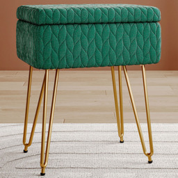 Living and Home Green Rectangle Upholstered Ottoman Vanity Stool with Storage - Wilko - thumbnail 1