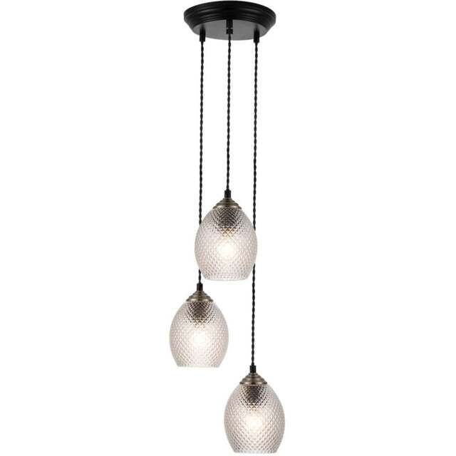 Cosylyte Lorne Matt Black Faceted Glass 3 Light Cluster Pendant Light - Size: 26 x 32.5 x 30.5cm - Wilko - image 1
