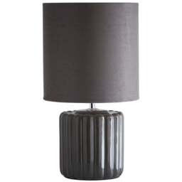 Kliving Zoe Grey Velvet Shade Ceramic Table Lamp - Size: 33 x 18 x 18cm - Wilko