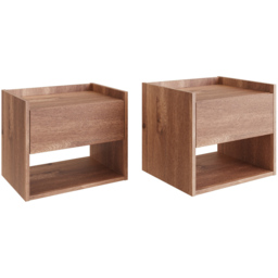 GFW Harmony Single Drawer Oak Wooden Wall Mounted Bedside Table Set of 2 - Brown - Wilko - thumbnail 3