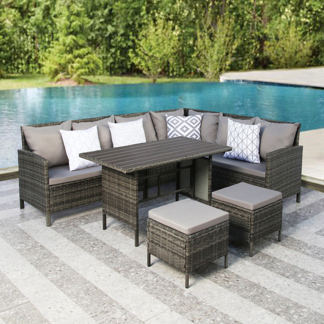 Thalia 8 Seater Rattan Corner Sofa Set - Grey - Home Garden Direct - Wilko - image 1