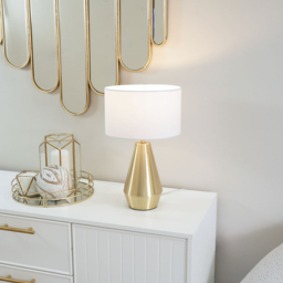 ValueLights Jax White Shade Antique Brass Touch LED Table Lamp - Size: 41 x 25 x 25cm - Gold - Wilko - thumbnail 3