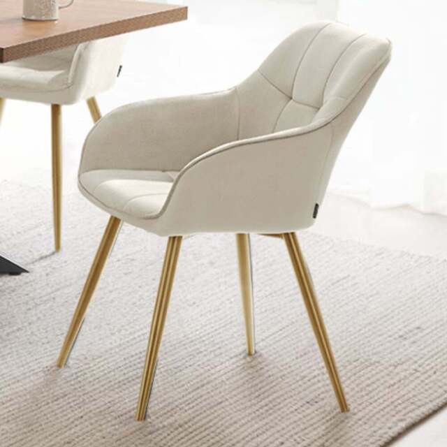 tectake Marilyn Cream and Gold Quilted Velvet Look Chair - Size: Single - Wilko - image 1