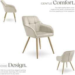 tectake Marilyn Cream and Gold Quilted Velvet Look Chair - Size: Single - Wilko - thumbnail 4