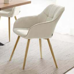 tectake Marilyn Cream and Gold Quilted Velvet Look Chair - Size: Single - Wilko