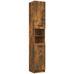 vidaXL 2 Door Smoked Oak Wood Bathroom Cabinet - Size: 188.5 x 32 x 34cm - Brown - Wilko - thumbnail 3