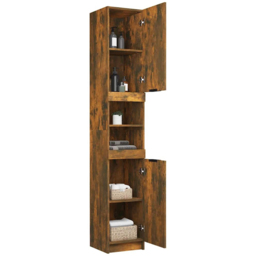 vidaXL 2 Door Smoked Oak Wood Bathroom Cabinet - Size: 188.5 x 32 x 34cm - Brown - Wilko - thumbnail 5