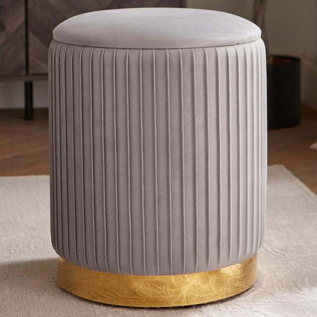 GFW Esme Grey Pleated Storage Stool - Size: 45 x 38 x 38cm - Wilko - image 1