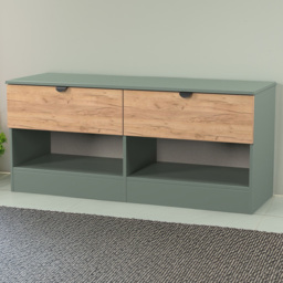 Crowndale Bora 2 Drawer 2 Shelf Gold Oak and Reed Green Storage Unit - Wilko