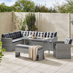 Furniturebox Sierra Rattan 9 Seater Garden Dining Set Grey - Black - Wilko