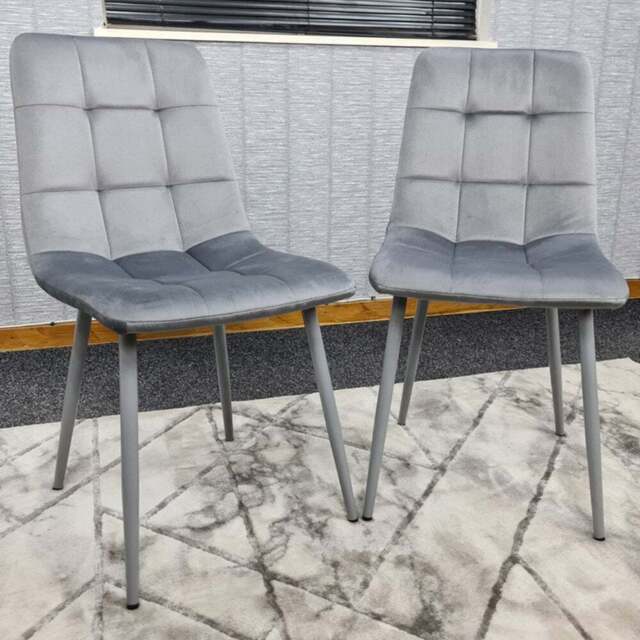 Denver Set of 2 Grey Velvet Dining Chairs - Wilko - image 1