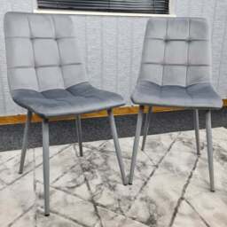 Denver Set of 2 Grey Velvet Dining Chairs - Wilko - thumbnail 1