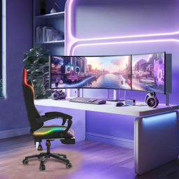 Alivio Grey PU Leather Wireless App Control LED Gaming Chair with Massage Lumbar Cushion - Size: 124 x 65.5 x 62cm - Wilko - thumbnail 6