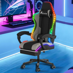 Alivio Grey PU Leather Wireless App Control LED Gaming Chair with Massage Lumbar Cushion - Size: 124 x 65.5 x 62cm - Wilko - thumbnail 1