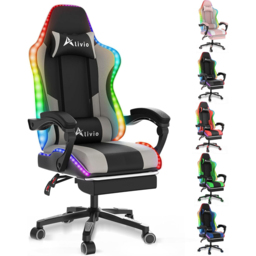 Alivio Grey PU Leather Wireless App Control LED Gaming Chair with Massage Lumbar Cushion - Size: 124 x 65.5 x 62cm - Wilko - thumbnail 3