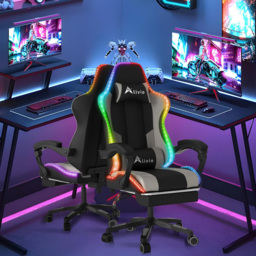Alivio Grey PU Leather Wireless App Control LED Gaming Chair with Massage Lumbar Cushion - Size: 124 x 65.5 x 62cm - Wilko - thumbnail 4