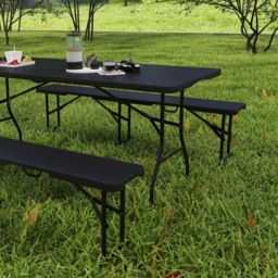 Outsunny 6 Seater Black Rattan Effect Foldable Picnic Table and Bench Set with Handles - Wilko - thumbnail 4