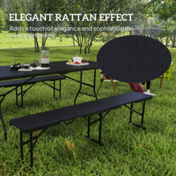 Outsunny 6 Seater Black Rattan Effect Foldable Picnic Table and Bench Set with Handles - Wilko - thumbnail 6