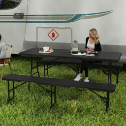 Outsunny 6 Seater Black Rattan Effect Foldable Picnic Table and Bench Set with Handles - Wilko - thumbnail 1