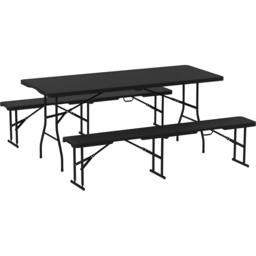 Outsunny 6 Seater Black Rattan Effect Foldable Picnic Table and Bench Set with Handles - Wilko - thumbnail 3