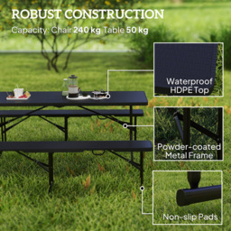 Outsunny 6 Seater Black Rattan Effect Foldable Picnic Table and Bench Set with Handles - Wilko - thumbnail 7