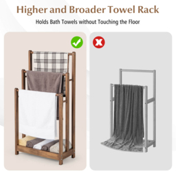 Costway 3 Tier Rustic Brown Wood Freestanding Towel Rack with Shelf - Size: 94 x 34 x 6cm - Wilko - thumbnail 6