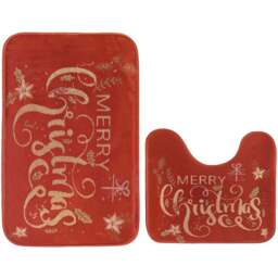 Noel Square Red Floral Merry Xmas Bath Set 2 Piece - Size: 50 x 80 x 1cm - Wilko