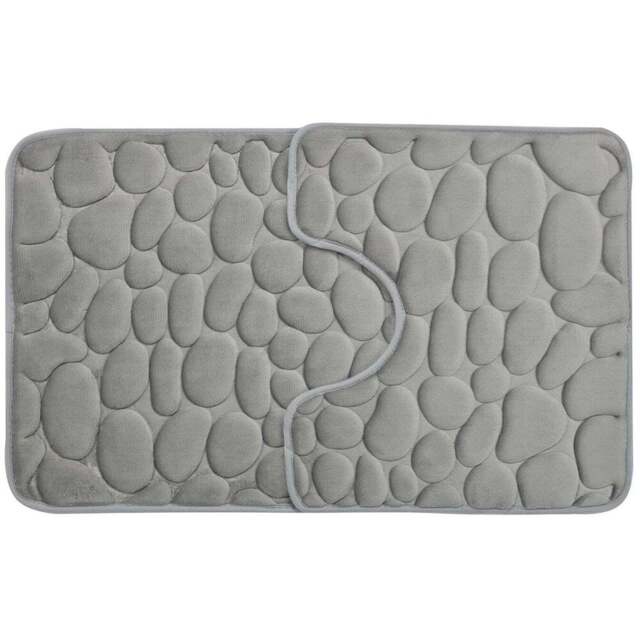 Pebble Bath and Pedestal Mat Set - Grey - Wilko - image 1